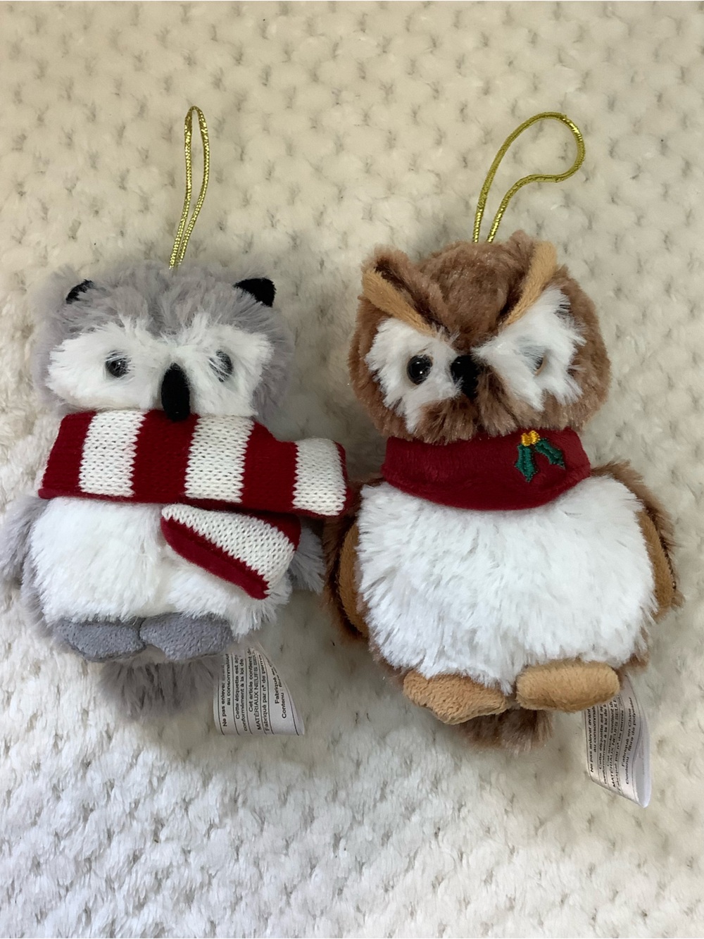 Set of 2 Winter Owl Plush Ornaments 5.5in Stuffed Animals